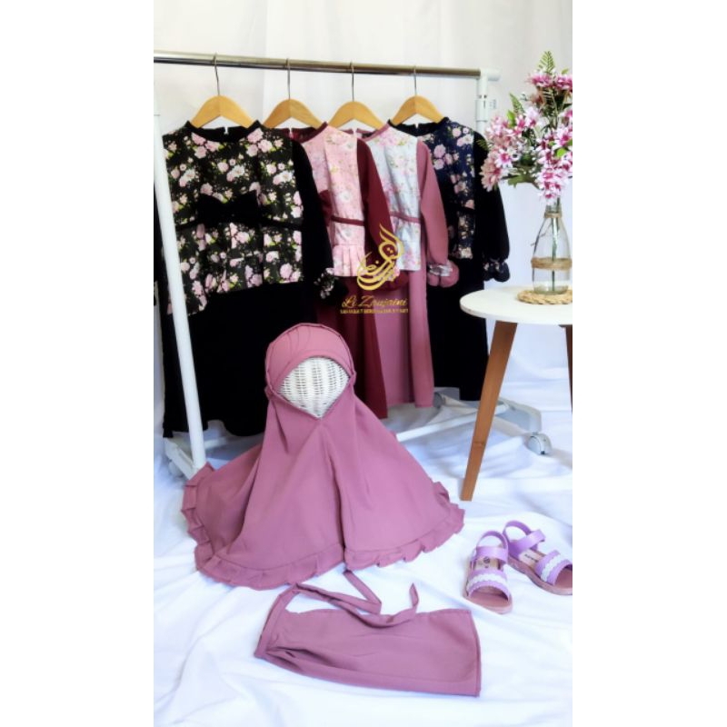 Set Gamis Anak Perempuan Banat Jubah Cadar Tali Kombinasi Katun Jepang Tokai Lizaujaini