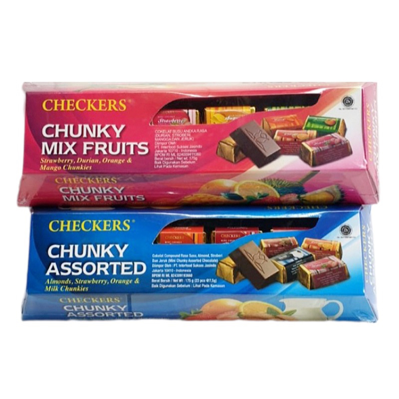 

Checkers Mini Chunky Chocolate 175gr / Cokelat / Chekers / Mini / Chunky / Chocolate / coklat / Assorted / Mix / Fruit / Chekers / Chunky / Assorted / Cheker / Chunky / Mix / Fruit / Checkers / Checker / km