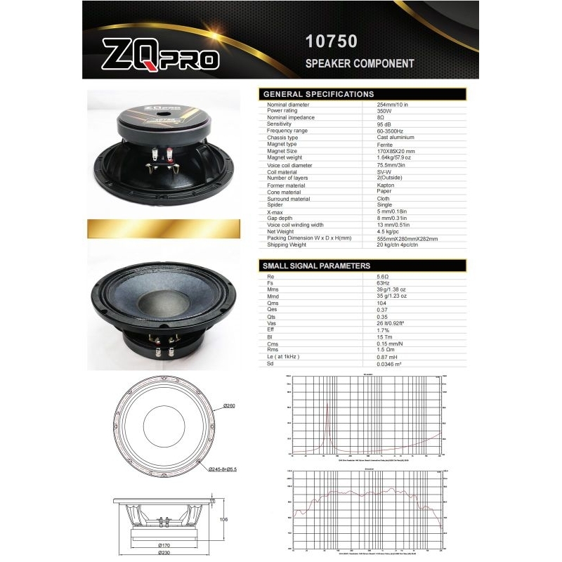 speaker komponen zqpro 10750 speaker 10 inch