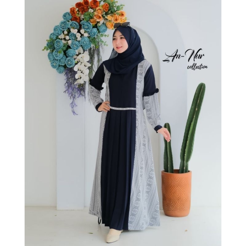 Dress Malika Annur Collection itycrepe premium mix Brukat tulle Gamis lebaran hari raya ootd