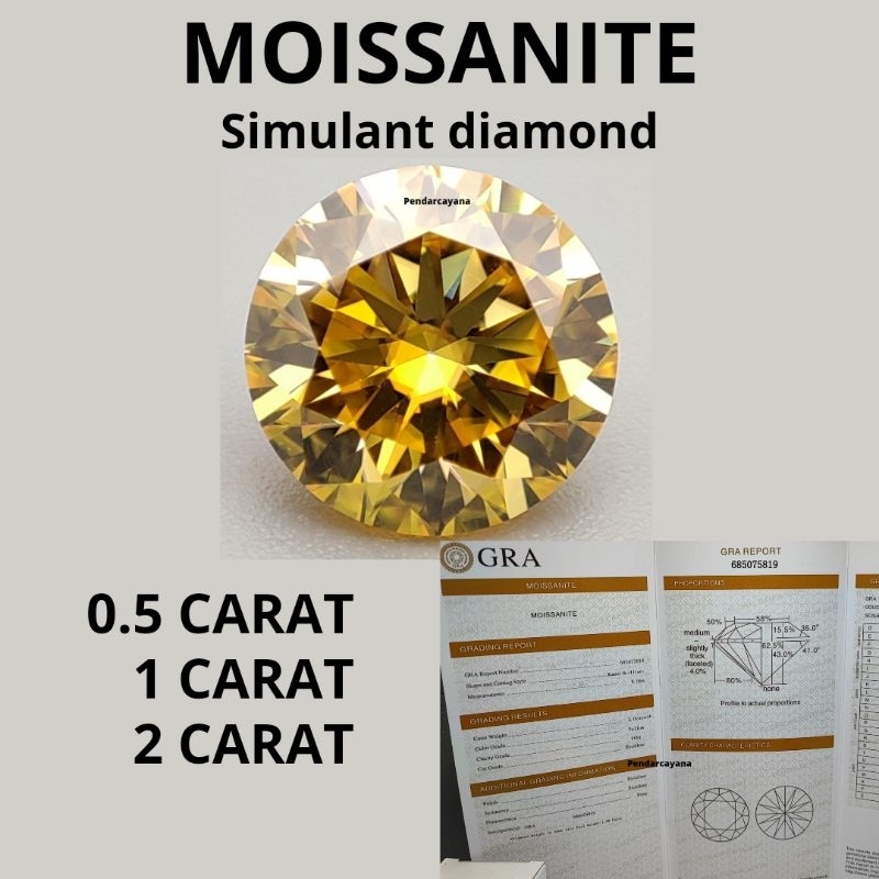 batu permata moissanite simulant diamond 0.5 carat - 2 carat bulat / PCS YELLOW