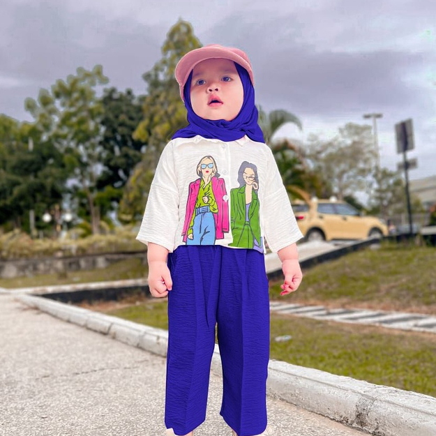 Zahra Setelan Anak Perempuan Bryna Crop Bahan Crinkle | Pakaian Anak Terlaris Umur 1 - 7 Tahun