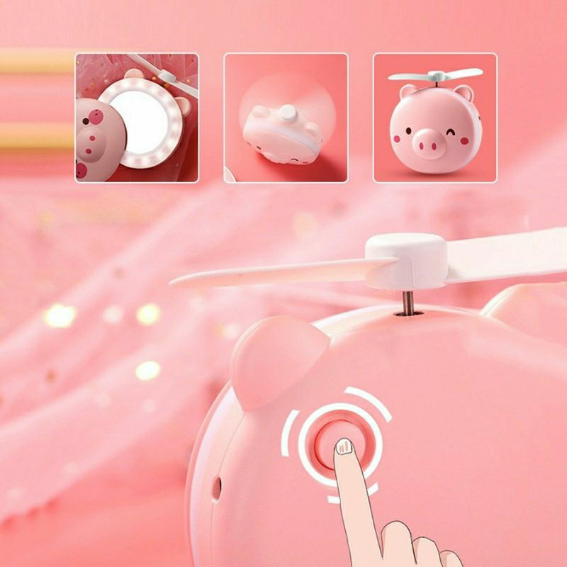 CERMIN LAMPU LED Mini Fan Kipas karakter 3 In 1 Portable USB Kaca Rias Make Up Murah