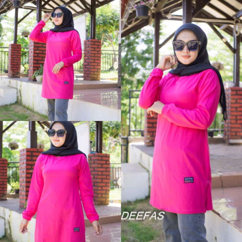 TUNIK 07&gt; POLOS KAOS WANITA TANGAN PANJANG KERUT PAKAI KARET JAHITAN BELAH PINGGIR TERLARIS BAHAN KATUN KOMBET 20S