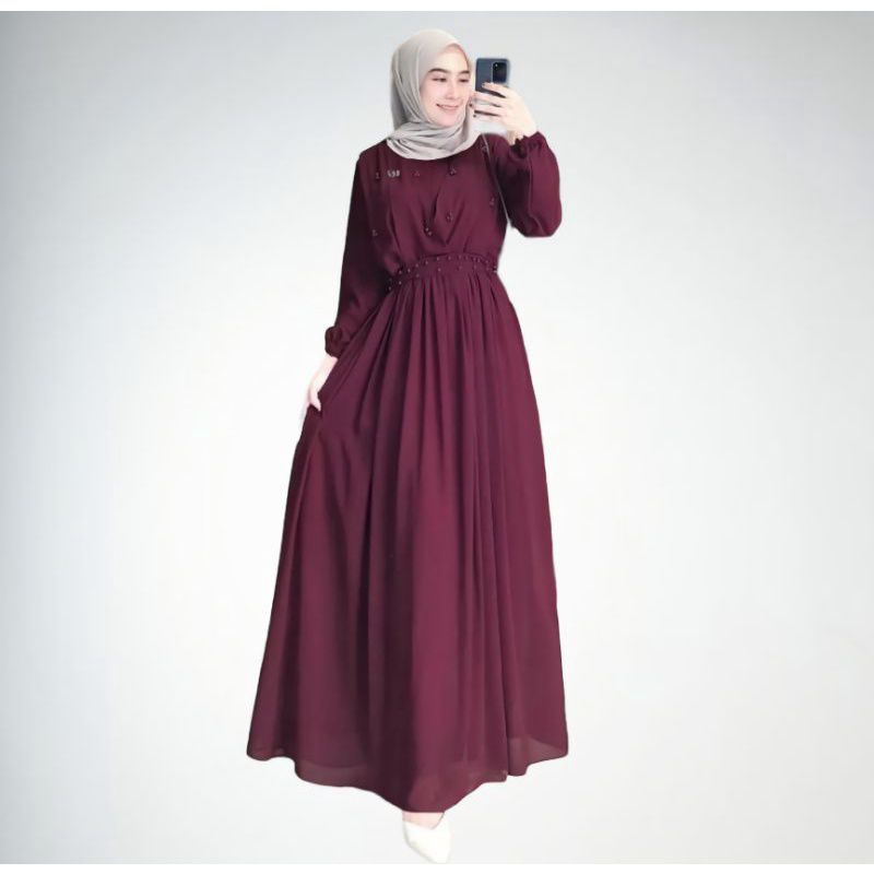 (NEW) TYANA Dress - Baju Gamis BUSUI Dress Maxi Maxy Ceruty Ceruti Aplikasi Mutiara Remaja Wanita Pe