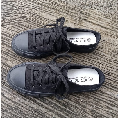 COD CYS Sepatu Sneakers Wanita Pria Sepatu Kasual Kanvas Hitam Polos Sepatu Sekolah Cewek Cowok SPT 01