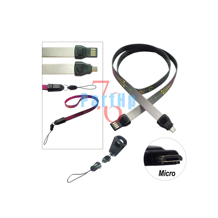 Lanyard Kabel Data Charger + Meteran Gantungan Tali Leher Card micro