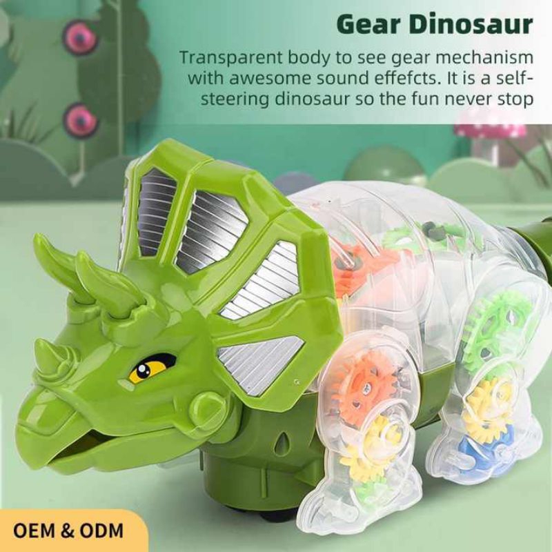 Mainan Anak Triceratops Gear Dinos Transparan Lampu dan Musik