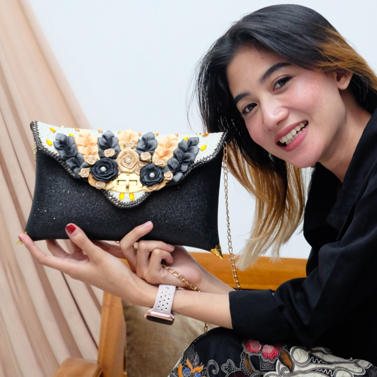 RJ CRAFT - Clutch Wanita Tas Pesta Gliter Kunci Mewah Eksklusif Party Wanita