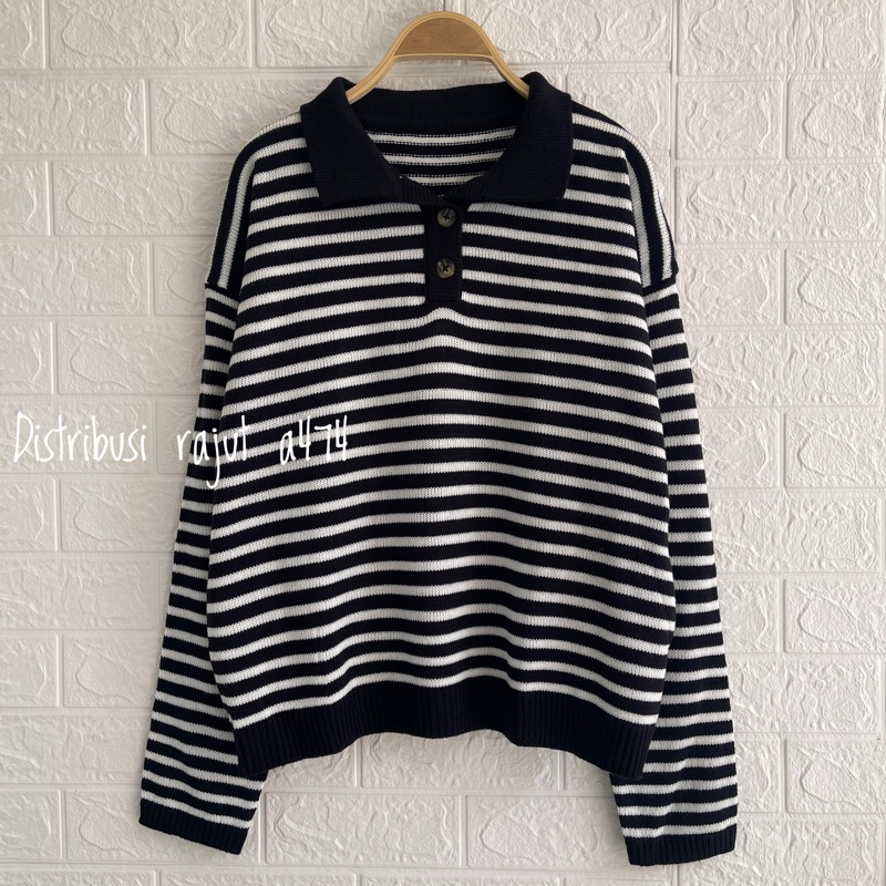 POLO SWEATER STARLA BLASTER BLOUSE STRIPPE LENGAN PANJANG-Javanese hitam
