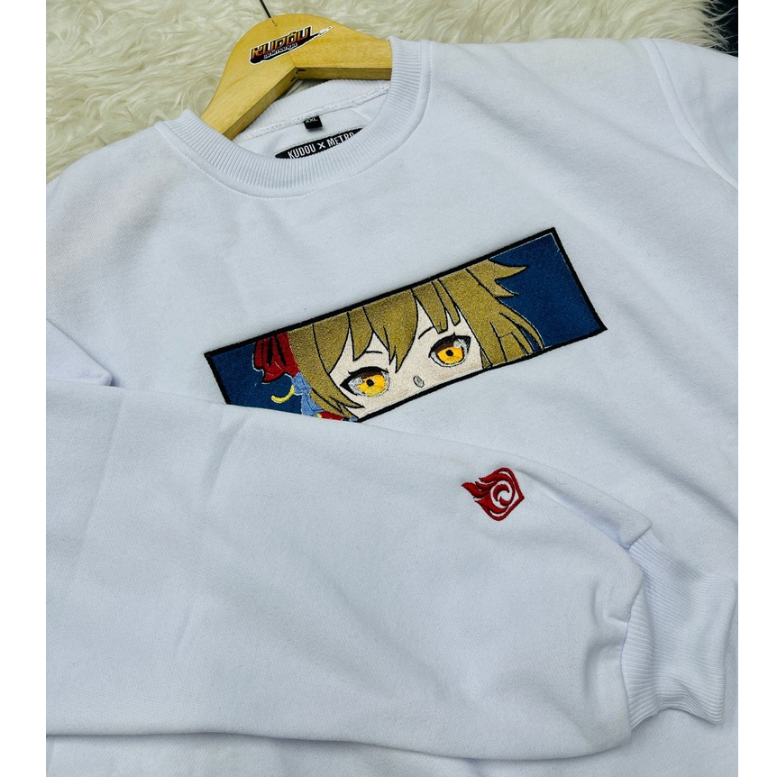 Crewneck Yoimiya White Embroidery Anime Gaming Genshin Impact Premium Unisex