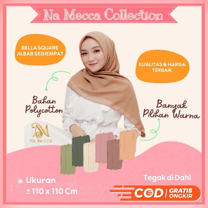 Bella Square Pollycotton Premium Jilbab Segiempat Polos Kekinian Nyaman Digunakan Hijab Persegi Keru