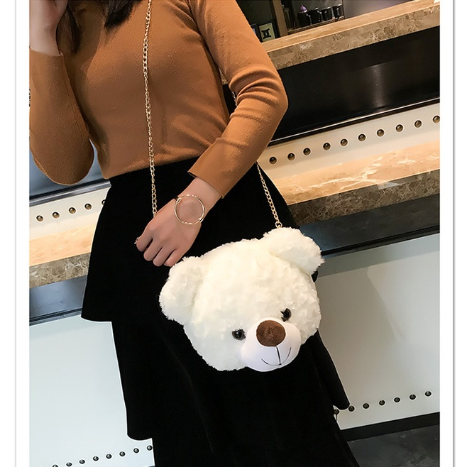 &quot;aurabagss&quot; - Tas Wanita Tas Selempang Beruang Bulu Tas Boneka Bulu Beruang Tas Selempang Bulu Sling Bag Cute Remaja Wanita Teddy Bear