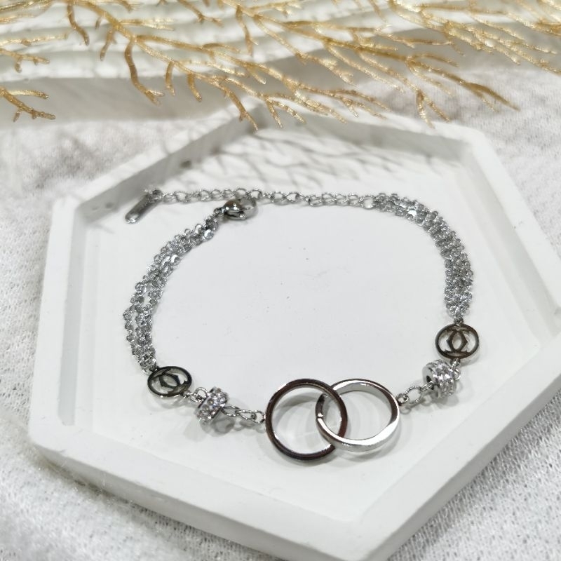 Gelang Rantai Titanium Asli Fashion Korea Unik Anti Karat &amp; Alergi Silver Infinity