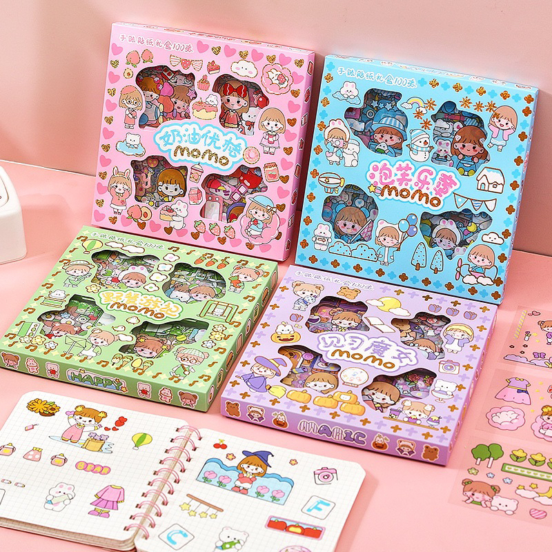 

Sticker Pack Deco Momo 100pcs Box Aesthetic Untuk Dekorasi Tumbler/Diary/Binder/Journaling/Scrapbook/Deco Case READY