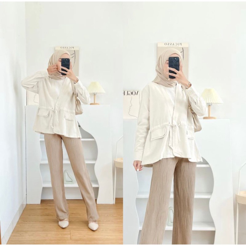 Outer Korean Style Jane Blazer Wanita Serut Kancing Depan Linen Premium Allsize Fit XL OOTD Remaja Dewasa 2023