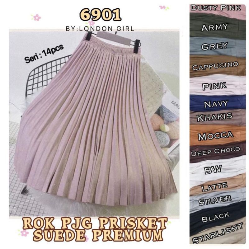 Rok Panjang plisket bahan suede premium