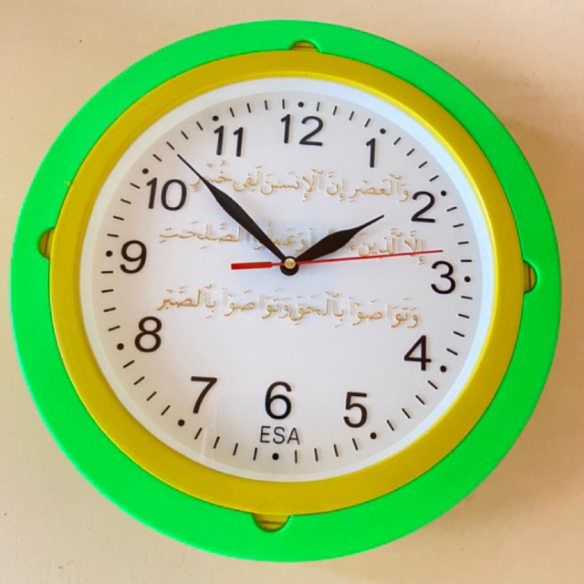 Jam dinding ayat al-asr quran kaligrafi masjid hijau bagus murah diameter 27 cm /534 575