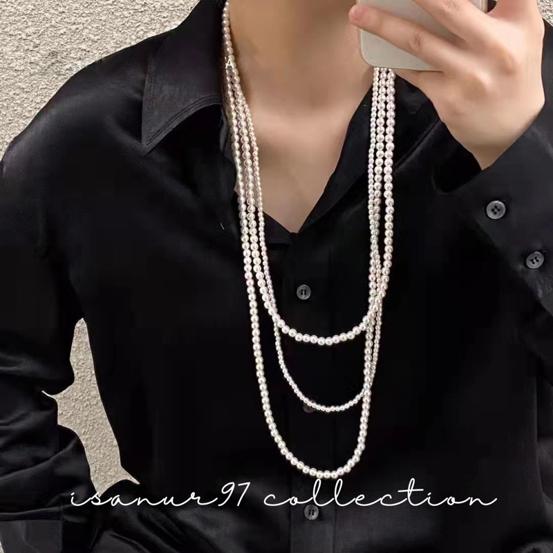 Kalung Mutiara Tumpuk 3 Layer “Taeyeon” Kalung Mutiara Kondangan Necklace Pearl Kalung Double Layer Mewah Korean Style