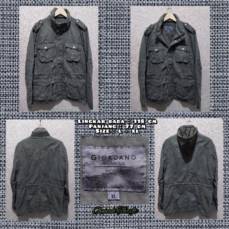 Jaket Parka Warna Hijau Army Merk Giordano Second Original