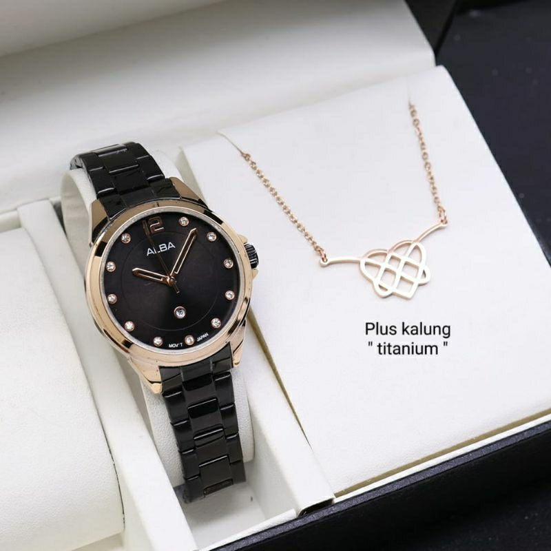 RECOMMENDED Jam Tangan Wanita Alba Date FREE Kalung Titanium