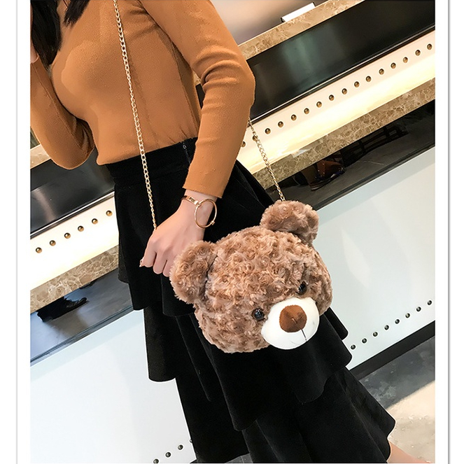 &quot;aurabagss&quot; - Tas Wanita Tas Selempang Beruang Bulu Tas Boneka Bulu Beruang Tas Selempang Bulu Sling Bag Cute Remaja Wanita Teddy Bear