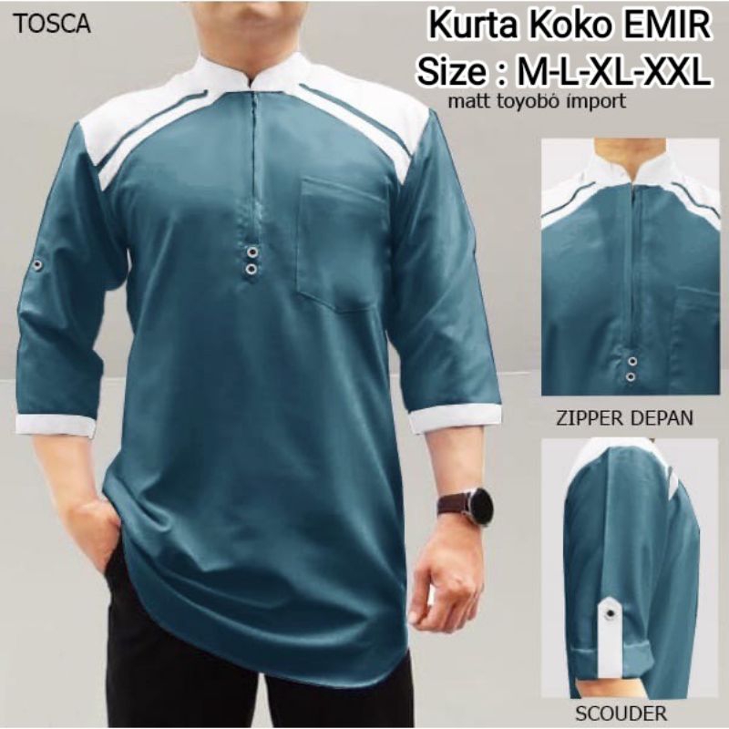 (NEW) EMIR - BAJU KURTA KOKO EMIR DEWASA PRIA LAKI MUSLIM LENGAN TANGAN 3/4 UKURAN SIZE M L XL XXL J