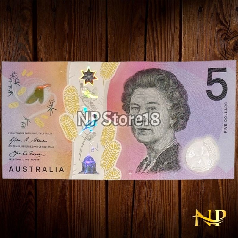 Souvenir Uang Asing Kuno Australia 5 Dolar Polymer