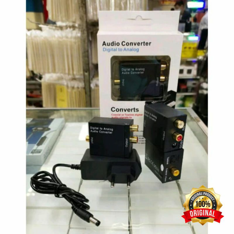 (COD) PAKET LENGKAP CONVERTER DIGITAL TO ANALOG AUDIO / OPTICAL COAXIAL TO RCA / KABEL OPTIC OPTICAL TOSLINK AUDIO 1.5M DARI TV KE SPEAKER AKTIF HOME THEATER ORIGINAL