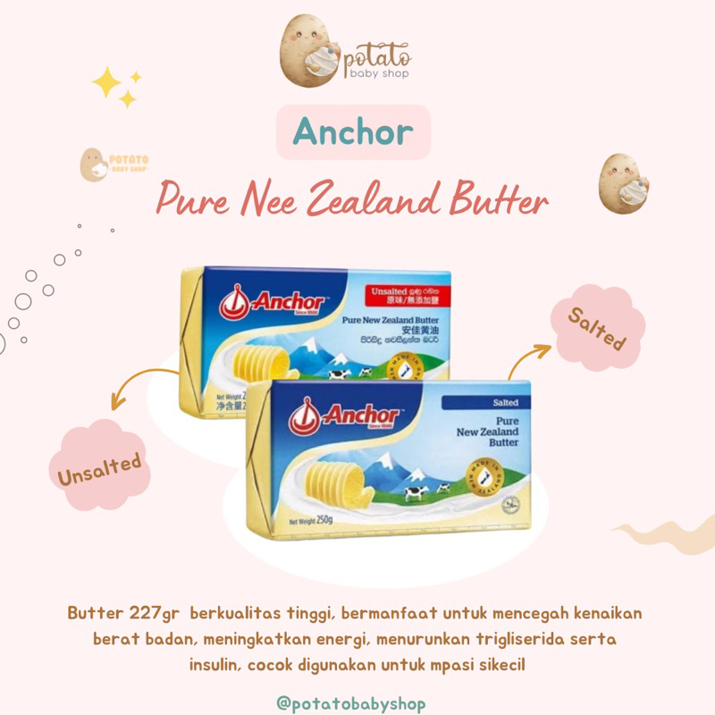 

Anchor Pure New Zealand Butter Salted Dan Unsalted - Mentega Mpasi