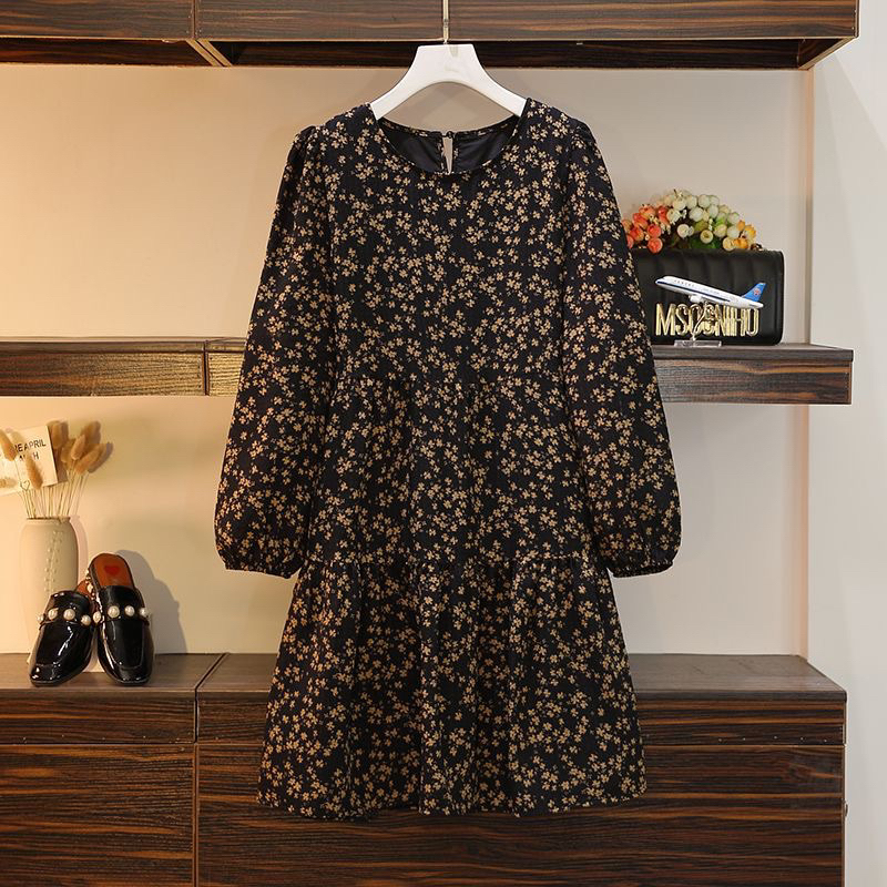 Dark Floral Dress Large Size M338