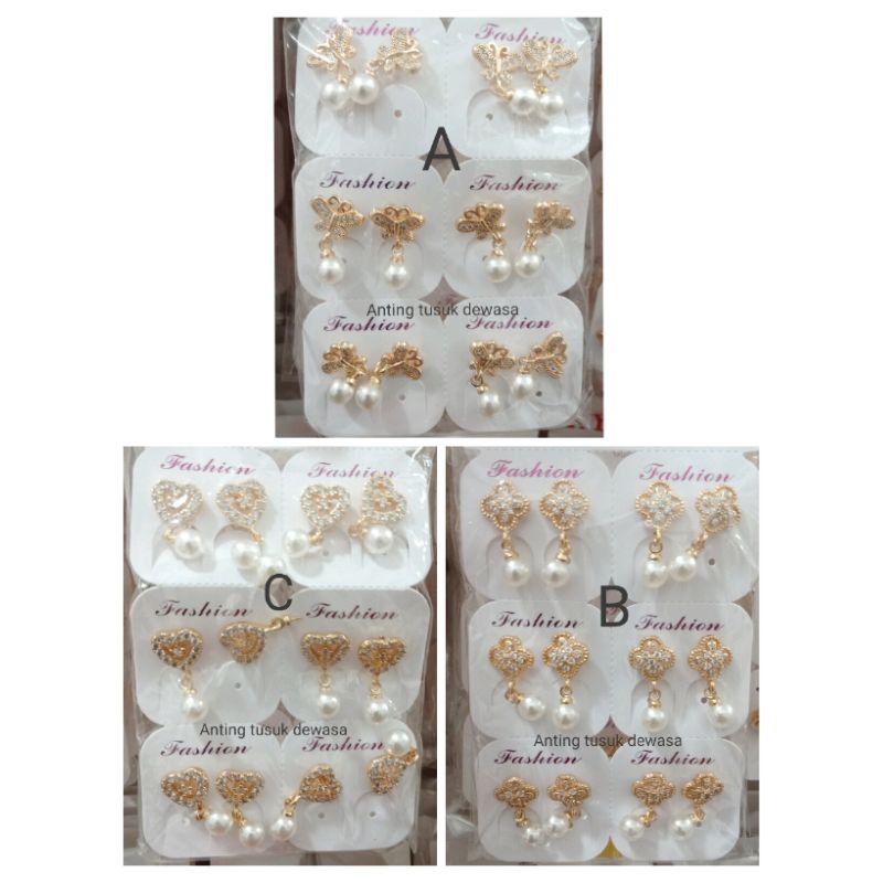 RA165. Grosir 6 pasang Anting xuping wanita berlapis emas dgn mata zircon model tusuk