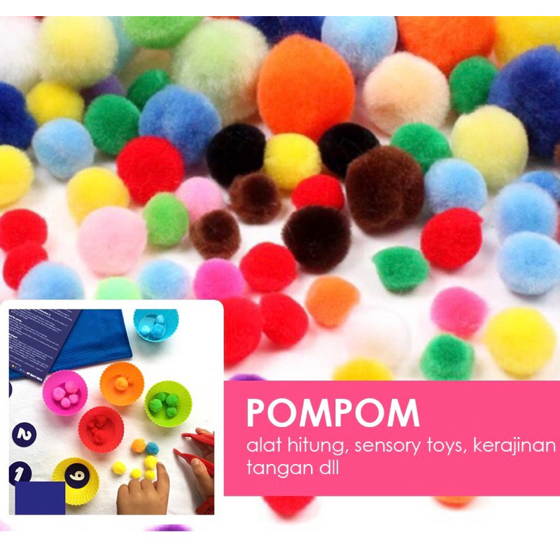 Pompom / Pom pom 3cm 2cm/ bola bulu sorting color mengenal warna /bola bulu untuk menghitung/ sensory toys/ mainan anak