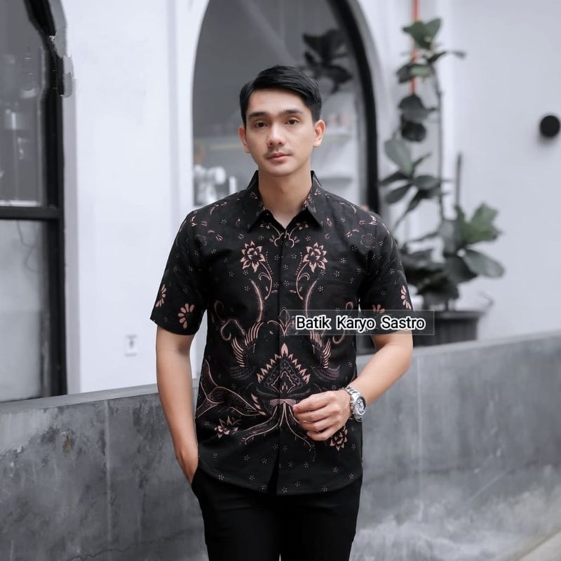 Kemeja Batik Pria Lengan Pendek Slimfit Premium Baju Modern Katun Lapis Furing