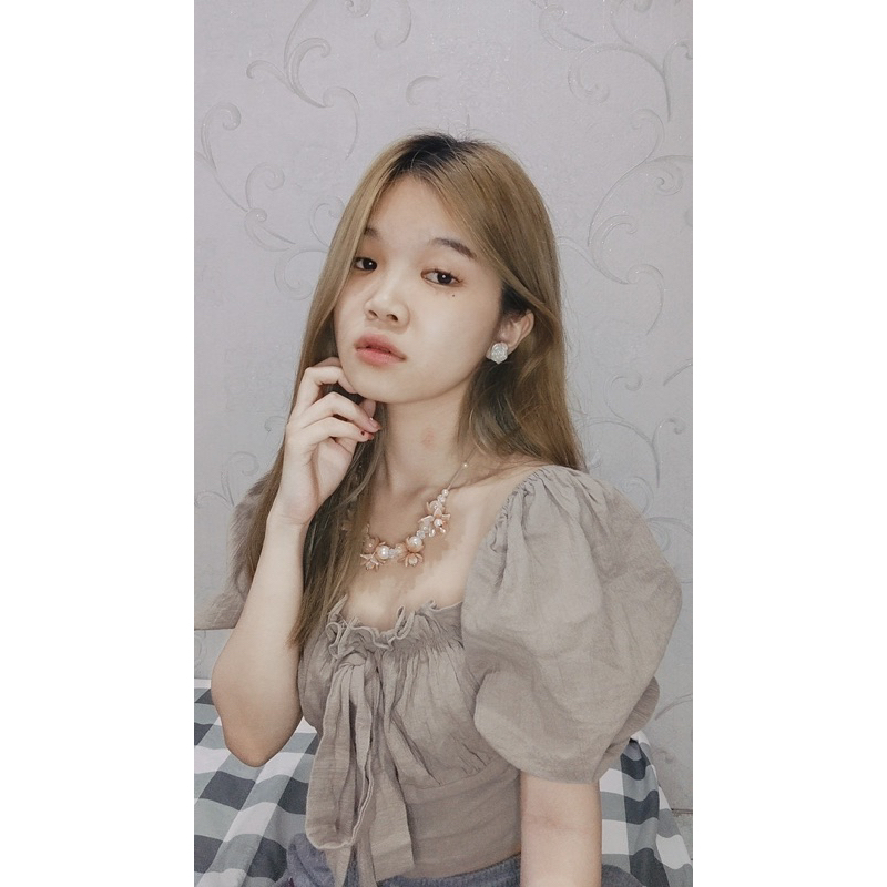 Cassandra Flowery Pearl Crystal Necklace Kalung Hijab Panjang Bunga Mutiara Motif Marmer Marble