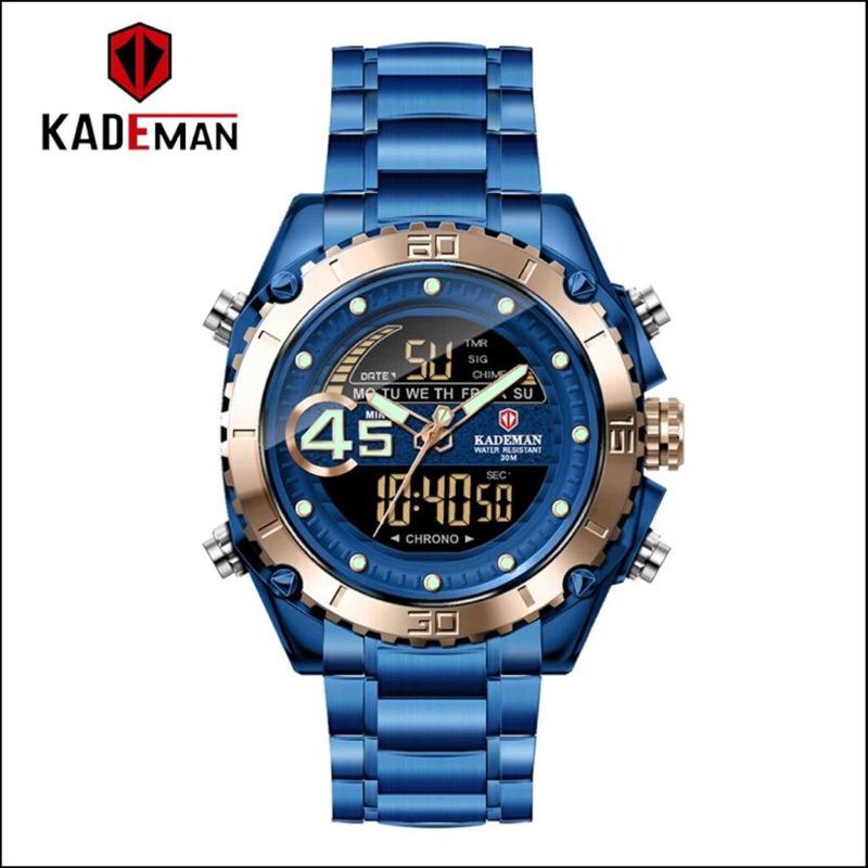 jam tangan kademan K9054 dual time rantai pria Analog-Digital