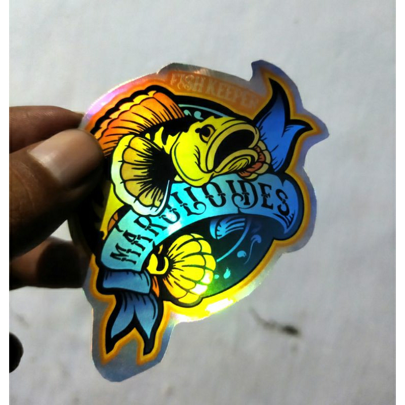 stiker aquarium hologram ikan galak