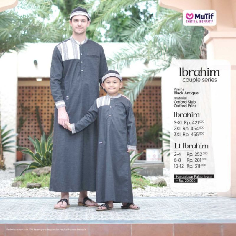 Gamis Pria Dewasa dan Anak Gamis Ikhwan Couple Ibrahim Series Mutif Black Antique Abu Abu