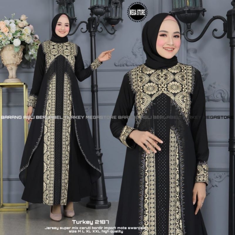 Baju Gamis Wanita Abaya Turkey Turki Hitam 2187 Dress Dres Jubah Hitam Ori Megastore