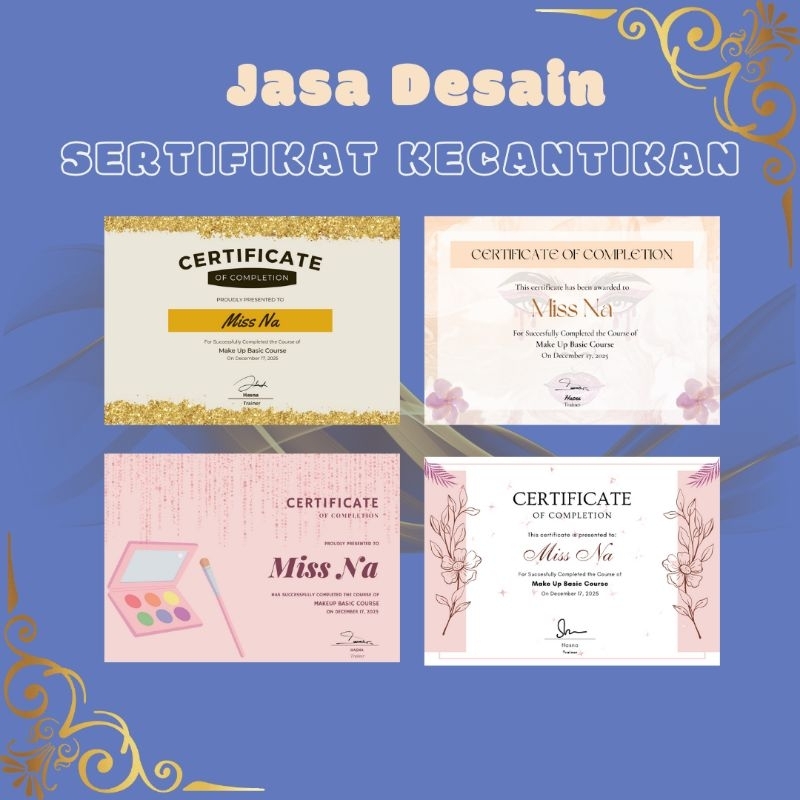 [TIDAK DICETAK]Jasa Desain Sertifikat Salon Makeup Eyelash Nail Art dll