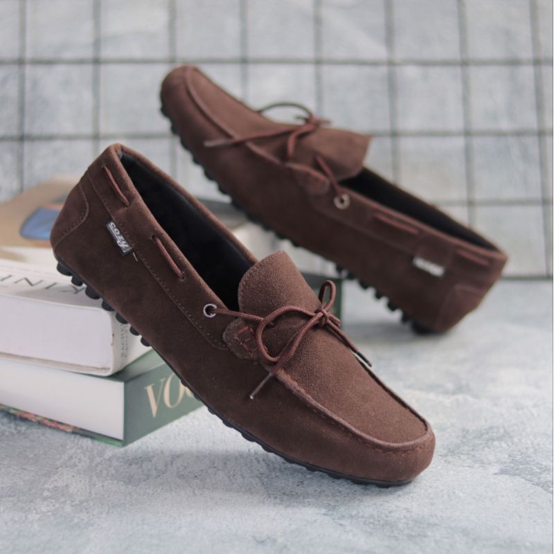 Sepatu Slip On Casual Pria Formal Pria Kulit Suede Sintetis Hitam Polos Antislip Santai Kerja Kuliah