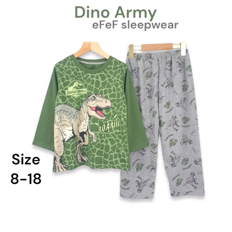 efef setelan baju tidur kaos anak laki-laki Dino Army