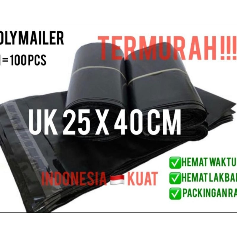 Kantong Plastik Packing Polymailer Olshop Warna Hitam Uk 25x40 Isi 100pcs