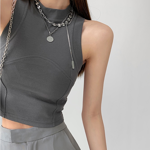 【MISSHONEY】Turtleneck Cropped Tank Top 7115