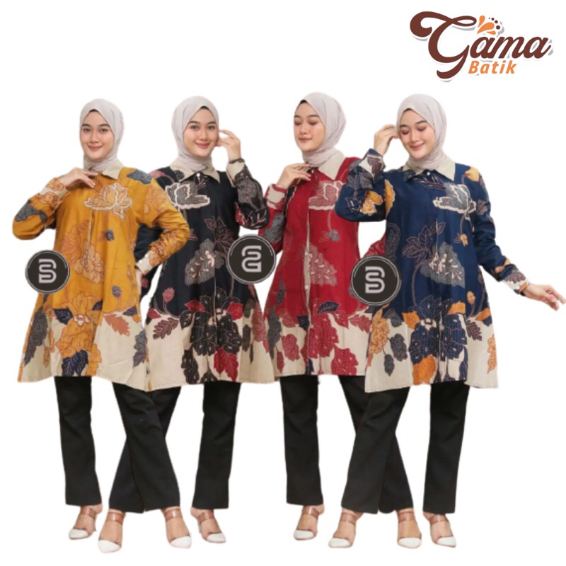 Tunik Batik Wanita Modern Atasan Batik Wanita Model Kancing