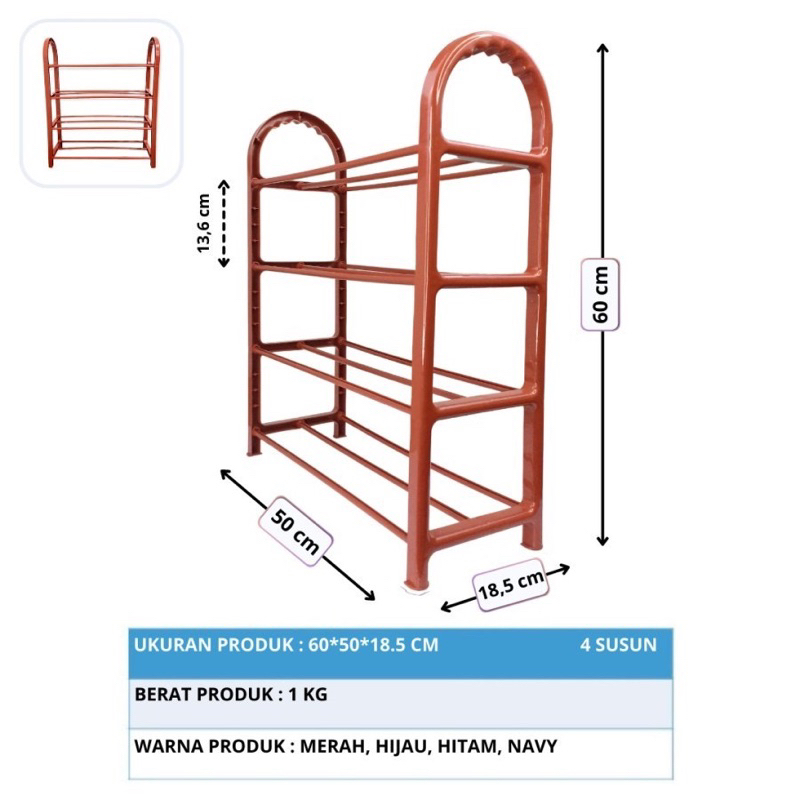 Rak Sepatu 4 Susun Plastik Minimalis / Rak Sendal Serbaguna Portable
