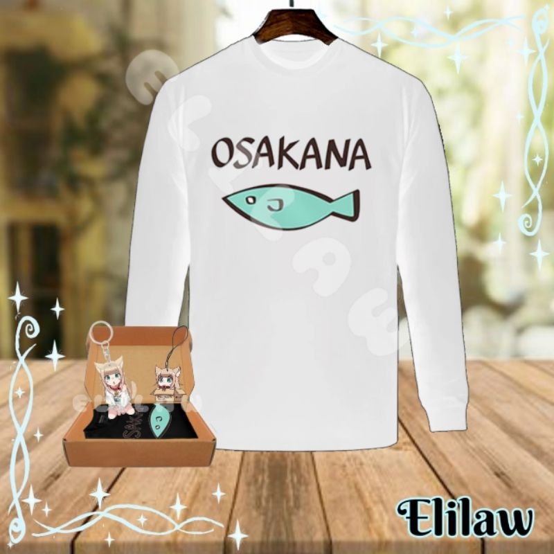 Osakana Neko T-Shirt Long Sleeve ~ Kaos Anime Uchi Ni Neko Ga Yattekita Kostum Cosplay Hijab Kaos Wi