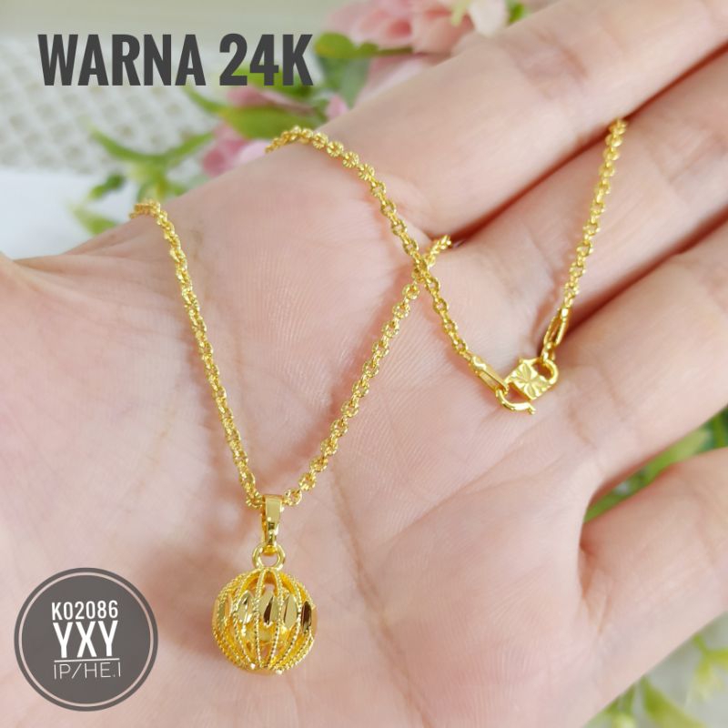 Kalung yaxiya rantai liontin bola warna 24k gold K02086