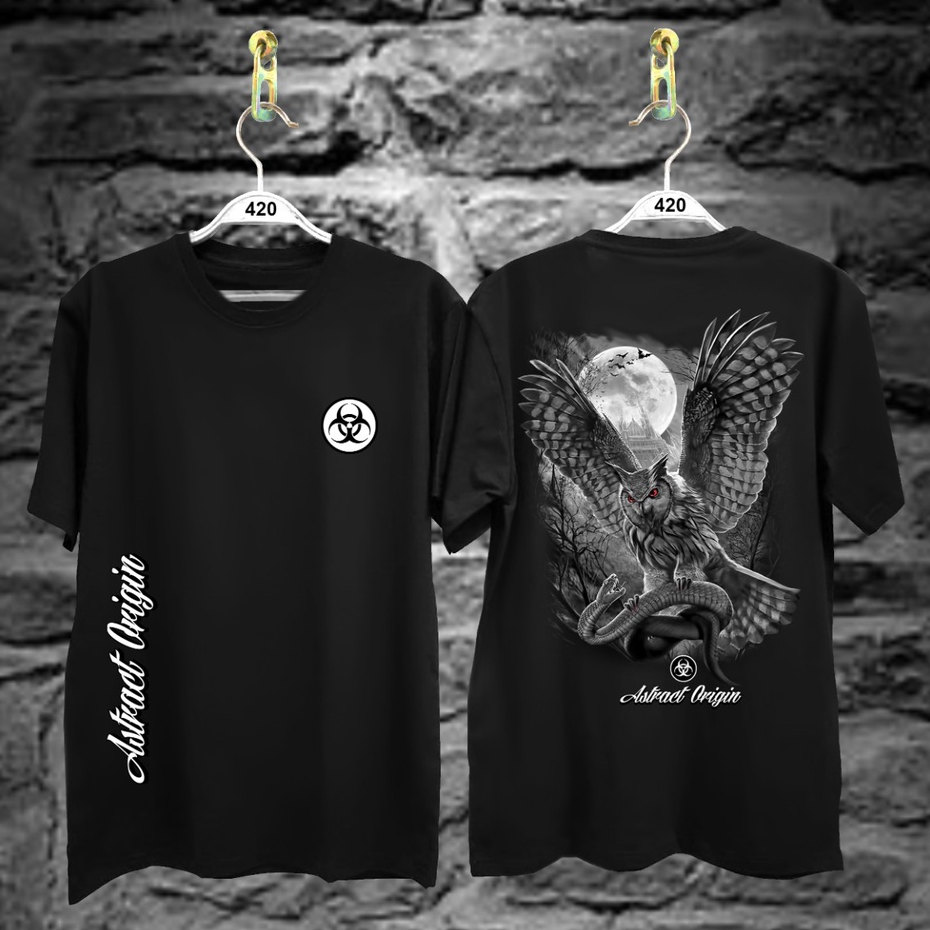 Kaos Tshirt Pria Terbaru Samurai Jepang Owl Abstrac Warna Hitam Distro Lengan Pendek Motif Sablon Bergambar Keren