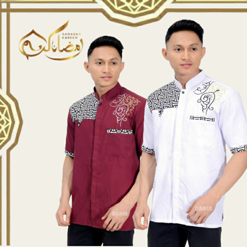 BAJU KOKO BORDIL LENGAN PENDEK BORDIR KEKINIAN TERBARU LEBARAN 2023 BAPAK REMAJA